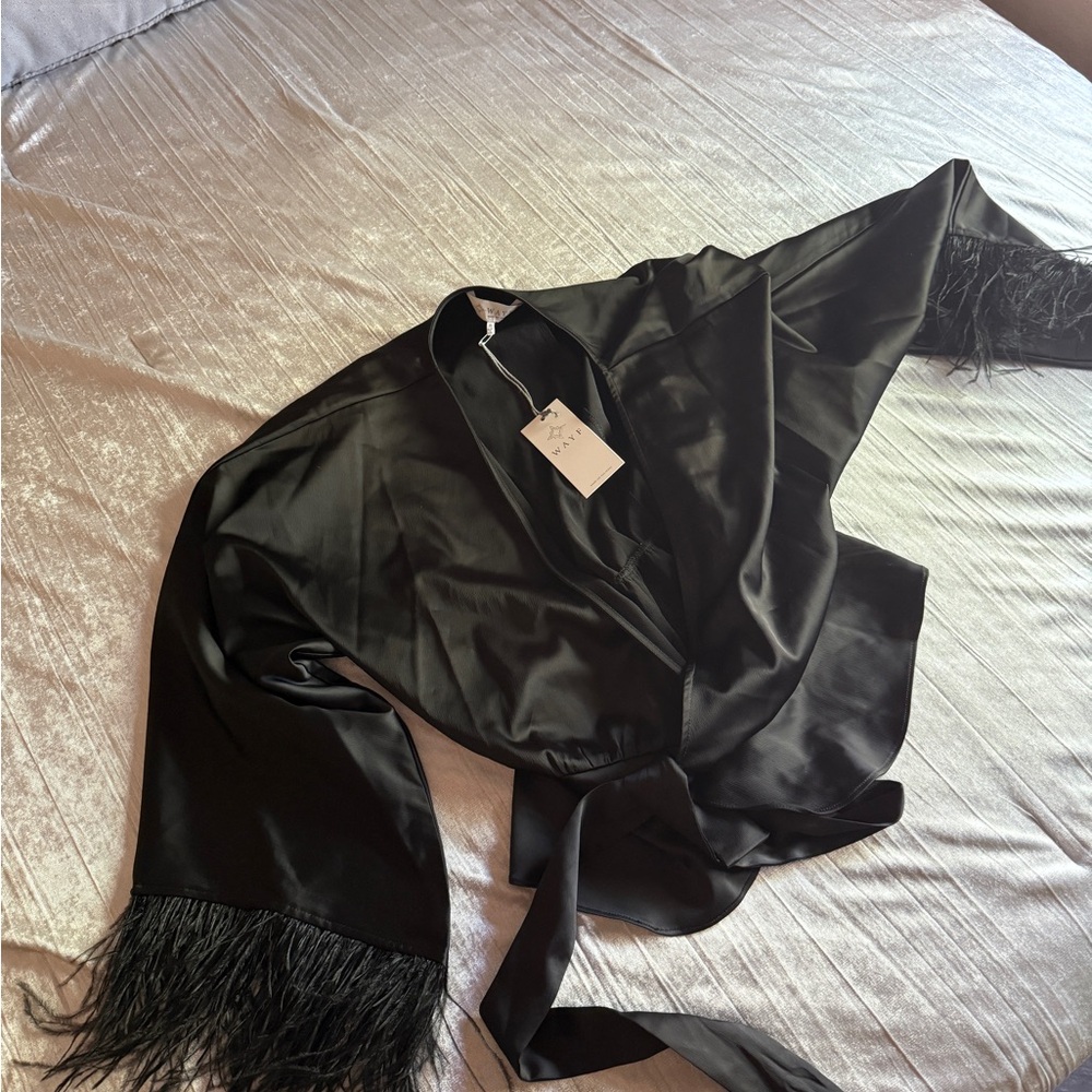 Wayf Black Elegant Satin tie top